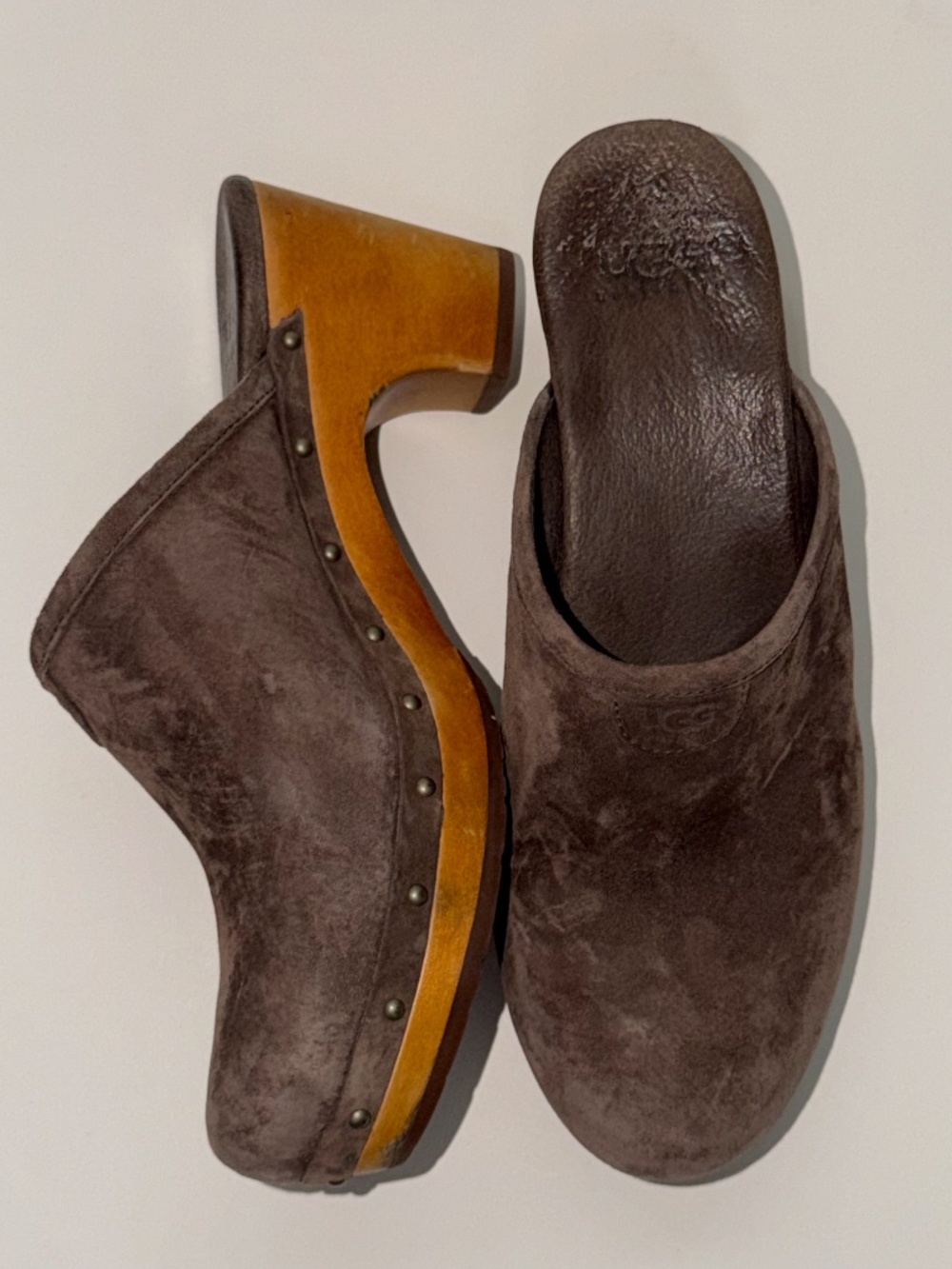 UGG Abbie brown suede studded clog mules Size 9